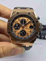 Fake Audemars Piguet Watch Rose Gold Black Leather Mens Watch